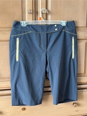 Navy Women's Active Bermuda Shorts with Yellow Contrast Zips